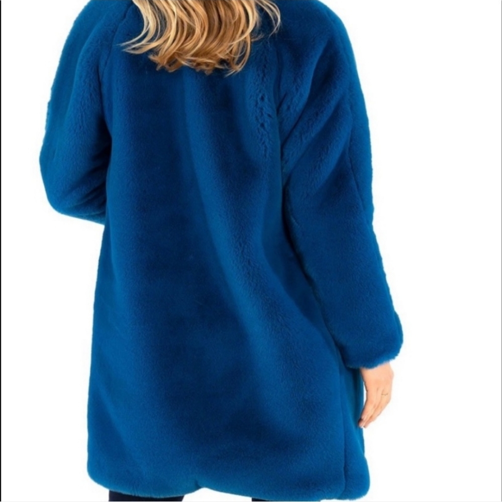 Kut From The Kloth Midnight Blue Faux Fur Midi coat Size Small  NWT - Picture 4 of 15